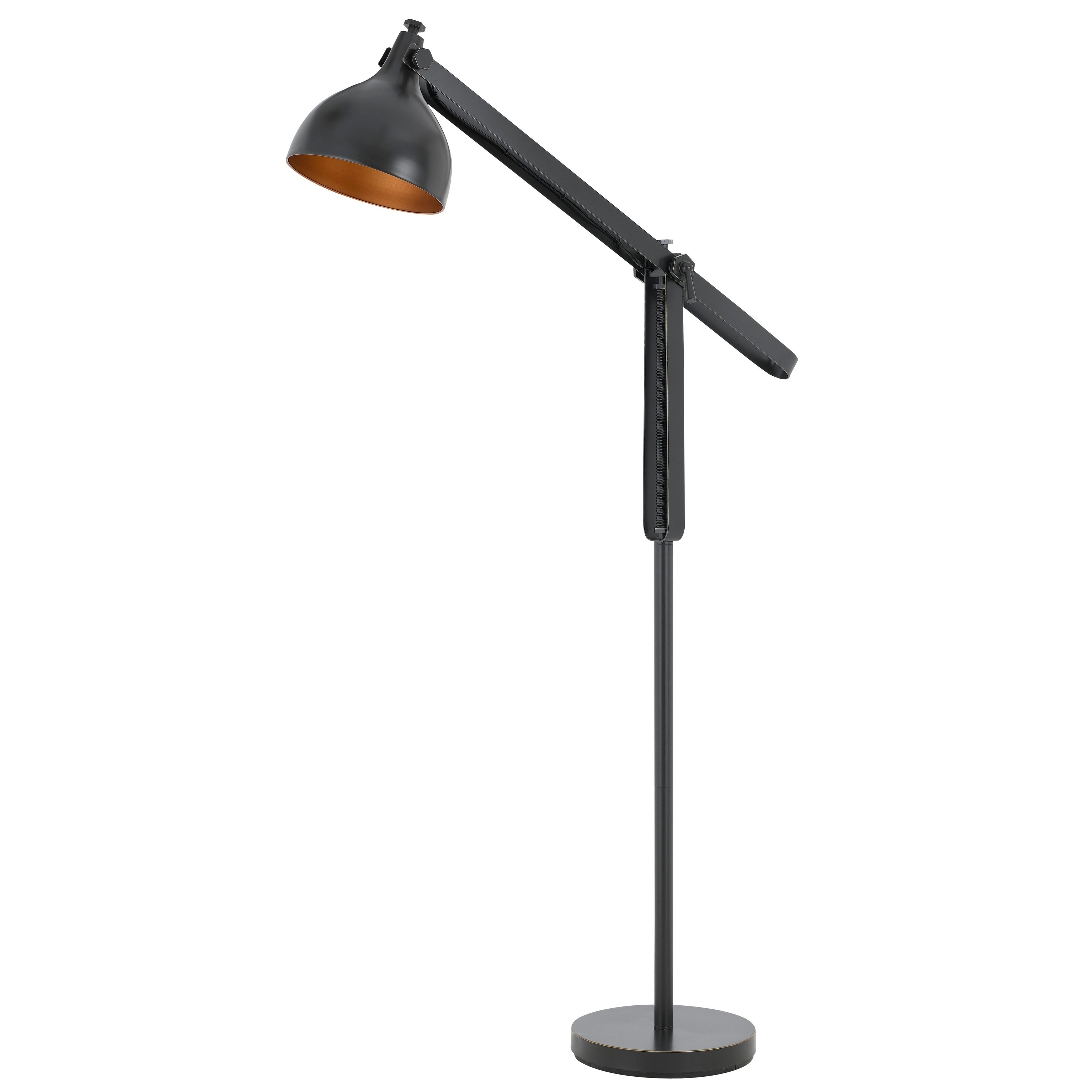 Round Shade Metal Floor Lamp with Adjustable Stalk Support, Black