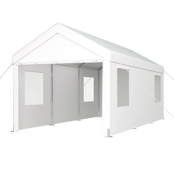 Barara King Gazebo, Outdoor Canopy Shelter,Patio Canopy,Carport 10' x 20' Portable Garage with 2 Roll-up Doors & 4 Ventilated Windows,white