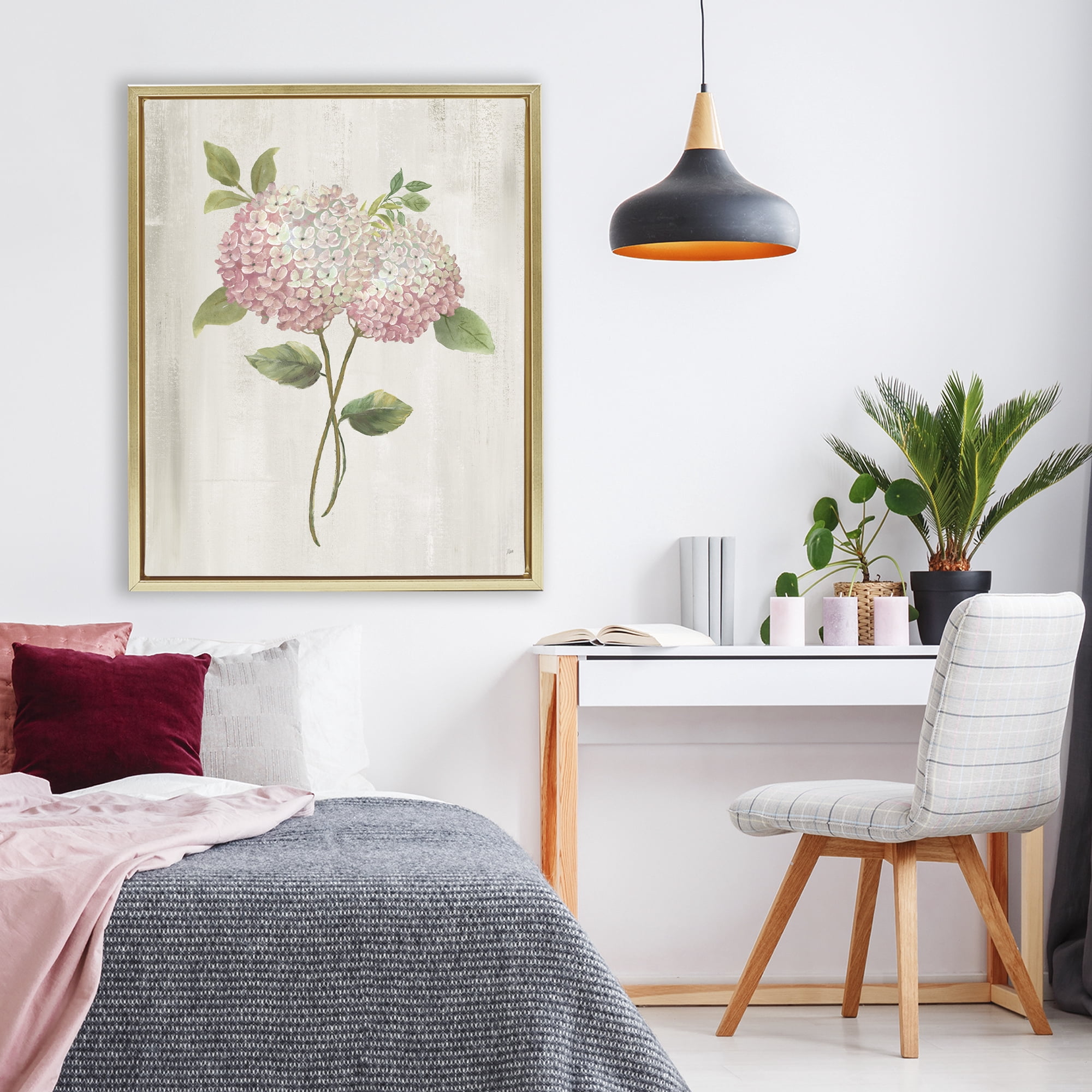 Stupell Industries Vintage Pink Hydrangea Gold Framed Floater Canvas Wall Art, design by Nan