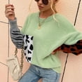 thumbnail image 1 of CHUANK Femmes Imitation Vison Tricoté Col Rond Manches Longues Contraste Léopard Chandail Grande Taille Hauts pour Dames Automne Hiver Tunique Décontractée Ample Blouse Verte m, 1 of 6