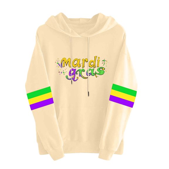 Byworldtasic Mardi Gras Outfit for Women Embroidery Hooded Sweatshirt Party Carnival Long Sleeve Tees Tops