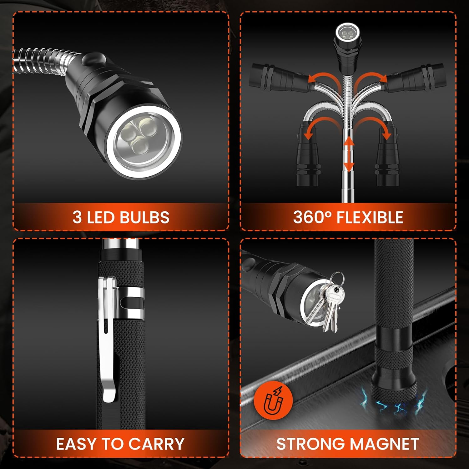 LED Magnetic Pickup Tool, Extendable and Flexible Magnetic Flashlight with Telescoping Magnet Pickup Tool, Magnet Flashlight for Precision Work, Cool Gadgets idea for Men, Husband, Father