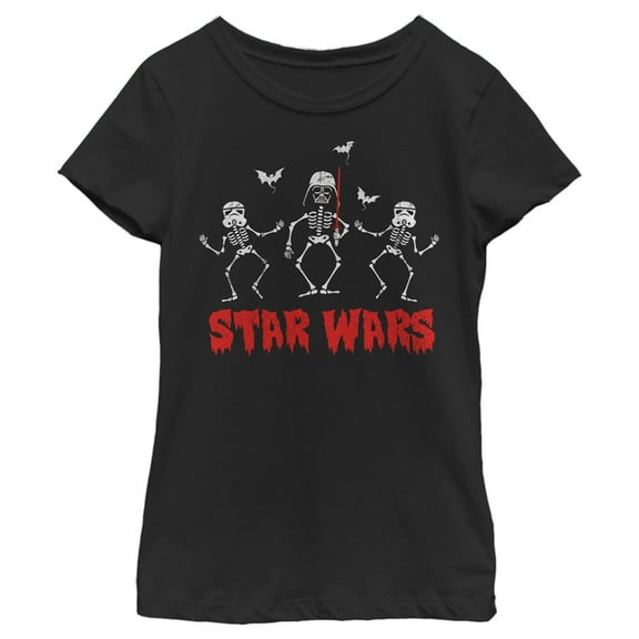 Girl's Star Wars Halloween Vader Skeletons Graphic Tee Black Small