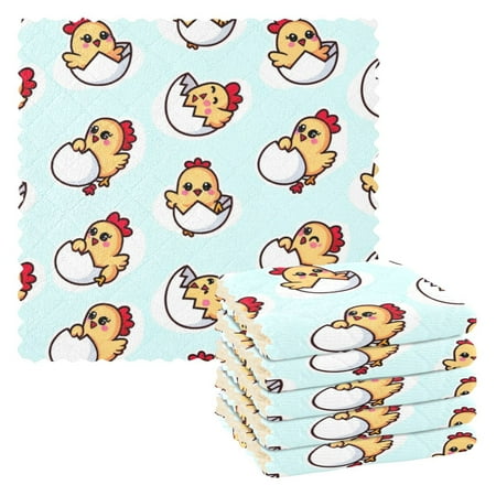

Kitchen Dish Towels Soft Absorbent Dish Cloths 11 x11 Cute Chick with Egg 6 Packs