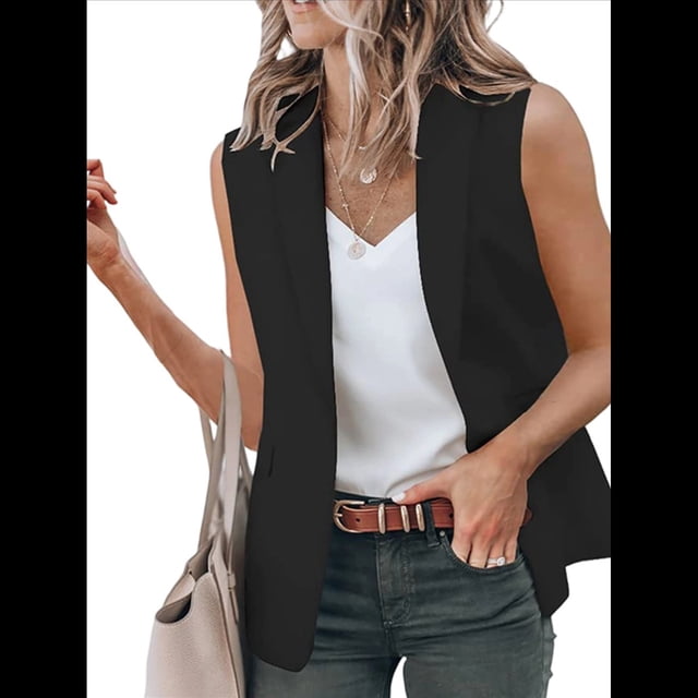 Chaleco Blazer Sin Mangas para Mujer, Informal, con Abertura Frontal, un Botón, Chaqueta de Verano con Bolsillos. Negro XXXL