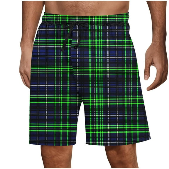 Havenre Men's Pajama Shorts Plaid Sleep Short Pants with Pockets Soft Drawstring Elastic Waist Baggy Lounge Woven Pajamas Bottoms for Men Army Green XL