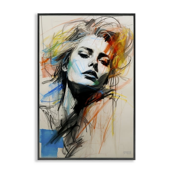 Stupell Industries Chaotic Sketch Portrait Novelty Painting Black Framed Art Print Wall Art, 12 x 18