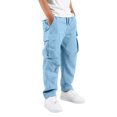 thumbnail image 2 of Angala Big Boys Cargo Pants Straight Leg With Pockets Fall Casual Boys Baggy Trousers Size 7-8 Years Sky Blue, 2 of 8