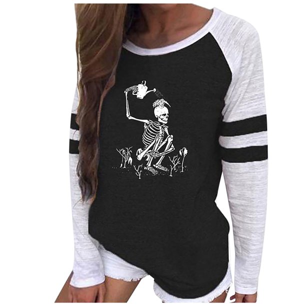 Camisas Para Mujer Camisas Erógenas Cuello Redondo Tops de Manga Larga Blusa Regular Estampada Odeerbi ODB128665