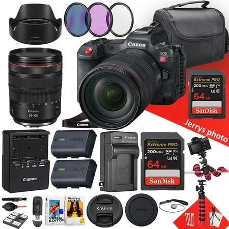 Canon EOS R5 C Mirrorless Camera with 24-105mm f/4 L IS USM Lens + 2PC 64GB Memory + Hood + Extra Battery + Filters + More (29pc Bundle)