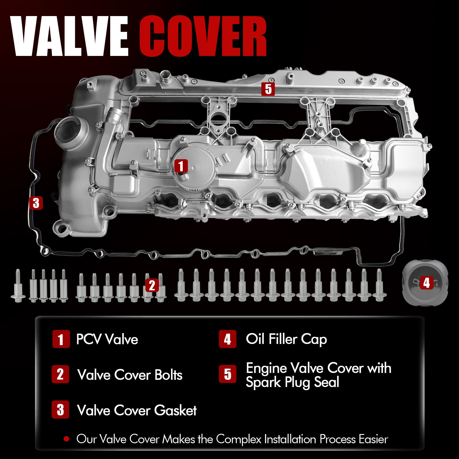 MITZONE Upgrade Performance All Aluminum N55 Valve Cover Kit Compatible with BMW 135i 135is 335i 435i 530i 535i 535iGT 535i 640i 740i xDrive 740Li M235i X1 X3 X4 X5 X6 3.0L 2010-2019 11127570292