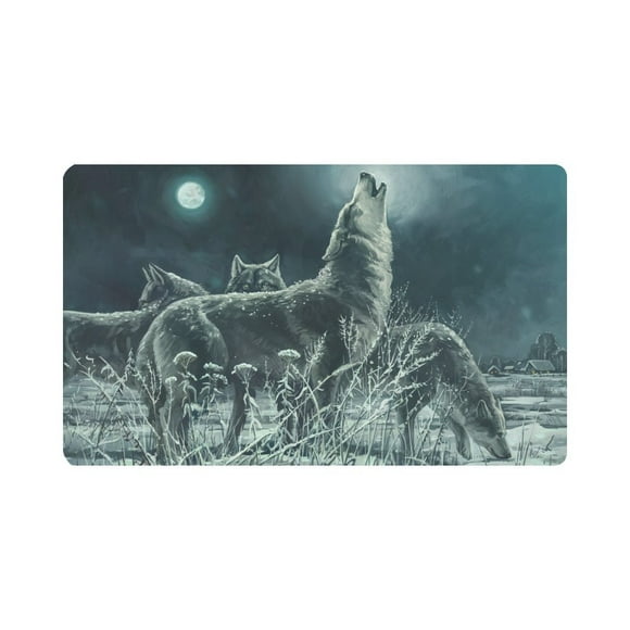YUSDECOR Cool Wolves Howling Moon Painting Doormat Rug Home Decor Floor Mat Bath Mat 30x18 inch