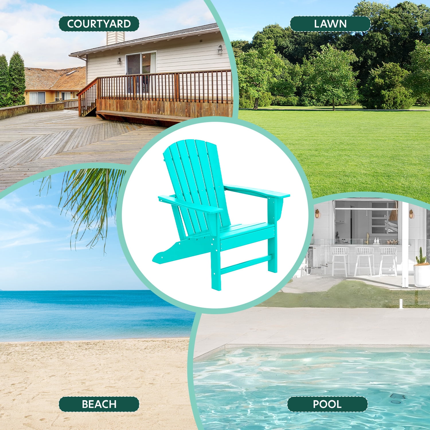 Hidpriva Set of 2 Adirondack Chairs, HDPE Weather Resistant Outdoor Chair w/ 400LBS Capacity for Patio, Garden and Fire Pit,Aqua