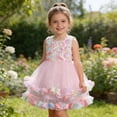 thumbnail image 2 of Gunia Little Girls Formal Dress Party With 3D Floral Appliques Tutu Gown Kids Wedding Pink Dress For Girls 2-10 Years, 2 of 9