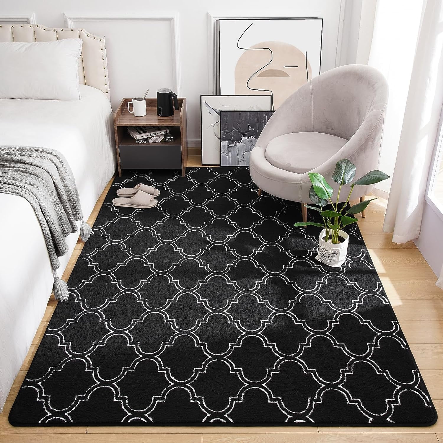 Lochas Soft Modern Area Rug Boho Geometric Rugs for Bedroom Living Room Nursery Modern Home Decor Carpet,4'x6',Black & White