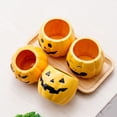 thumbnail image 3 of Halloween Ceramic Pumpkin Cup Set of 4 Carved Face Mug Fall Coffee Tea Drinkware Decor for Mantels and Entryways, 3 of 7