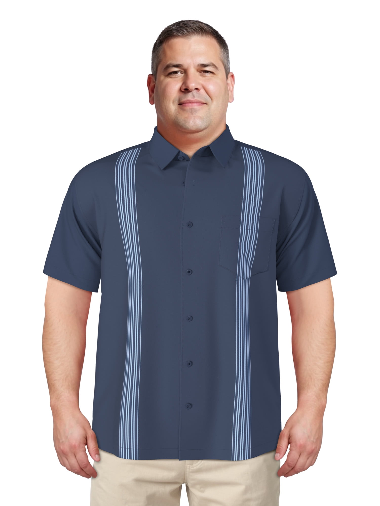 Cafe Luna Men's and Big Men's One Pocket Panel Print Short Sleeve Woven Shirt, Size S-4XL