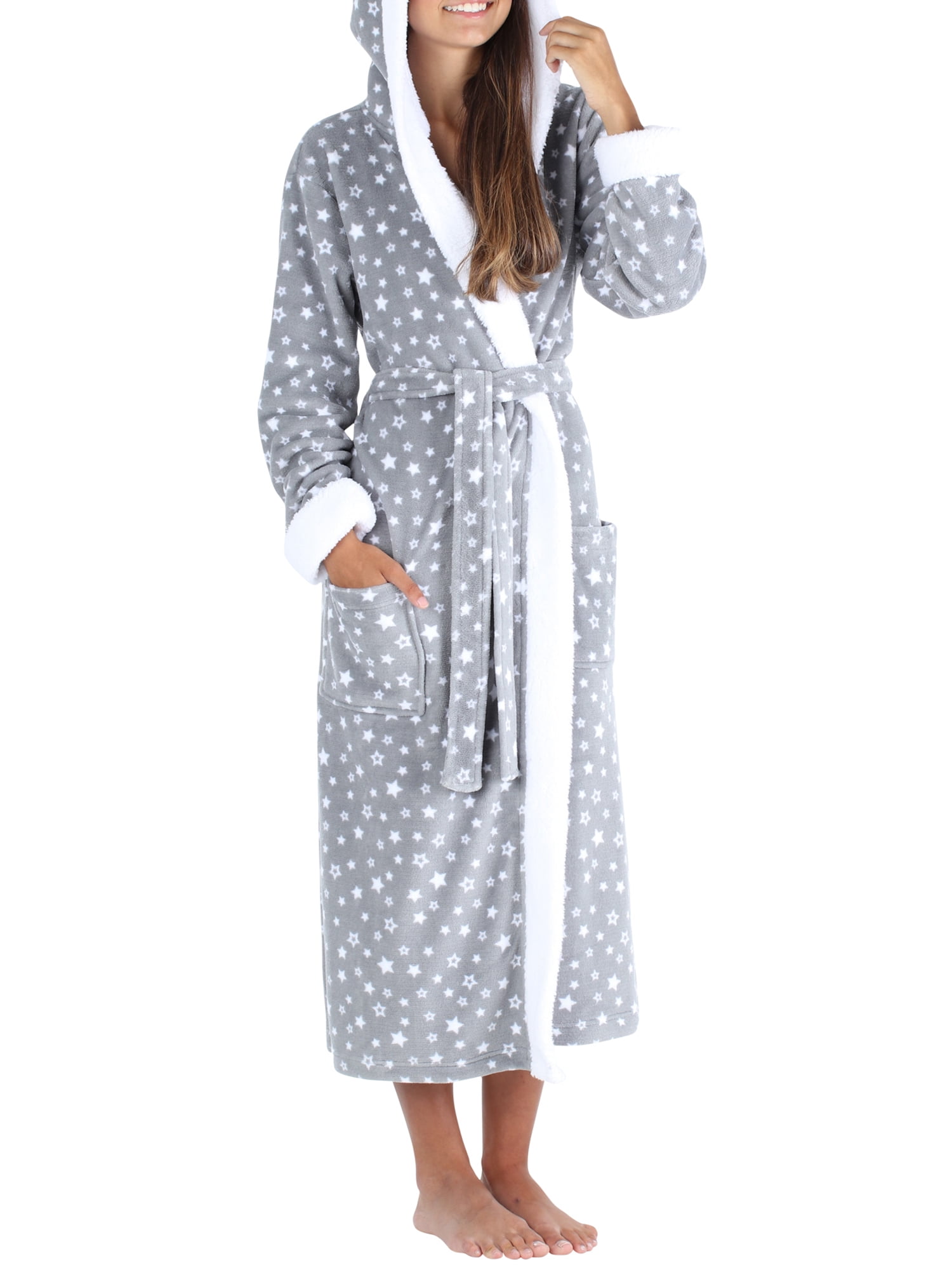 PajamaMania - PajamaMania Women's Plush Fleece Long Hooded Robe ...