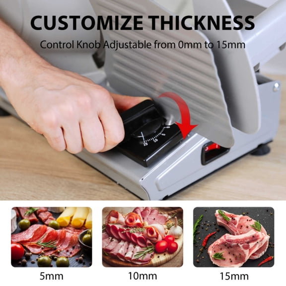 Electric Meat Slicer Deli Meat Slicer Machine for Home Use with 7.5" Stainless Steel Blade Adjustable Thickness Easy to Clean Cuts Meat Bread Cheese Silver