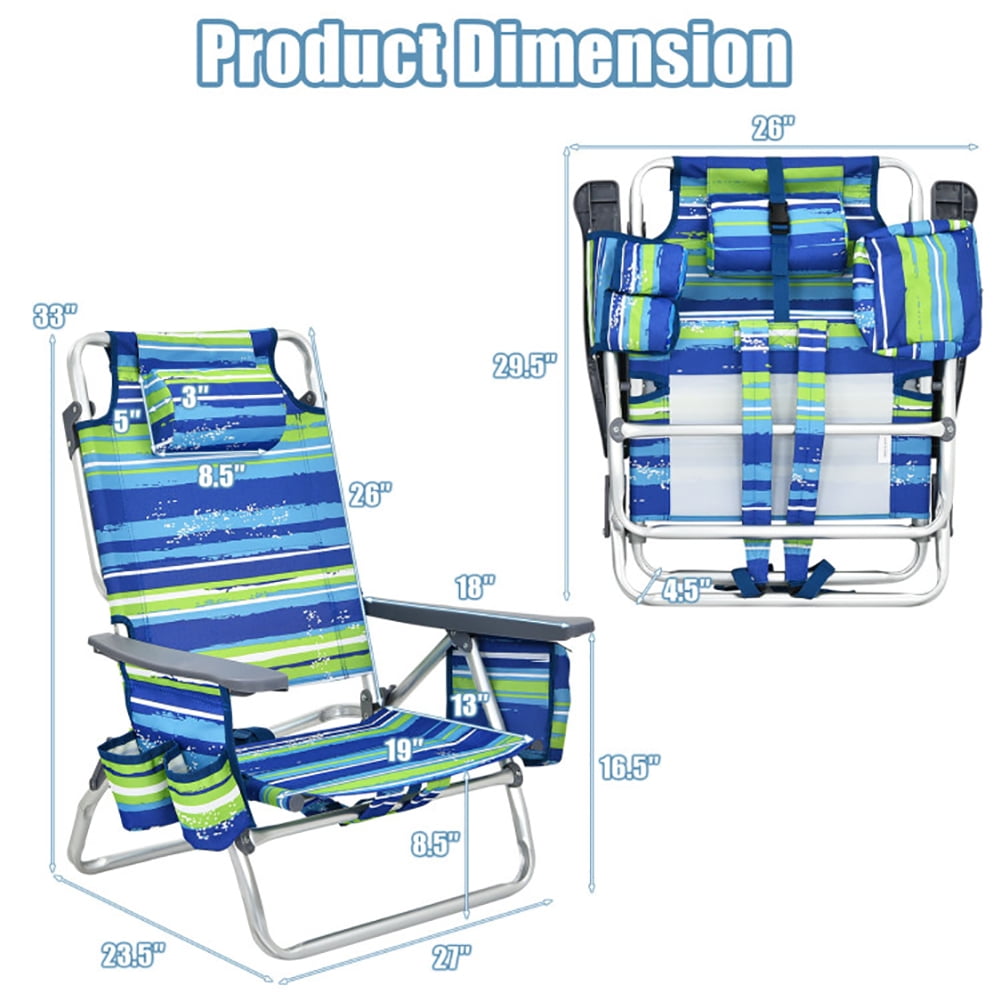 Aimee Lii 4-Pack 5-Position Outdoor Folding Backpack Beach Reclining Chair with Pillow, Outdoor Patio Furniture, Blue Aimee Lii 4-Pack 5-Position Outdoor Folding Backpack Beach Reclining Chair with Pillow, Outdoor Patio Furniture, Blue