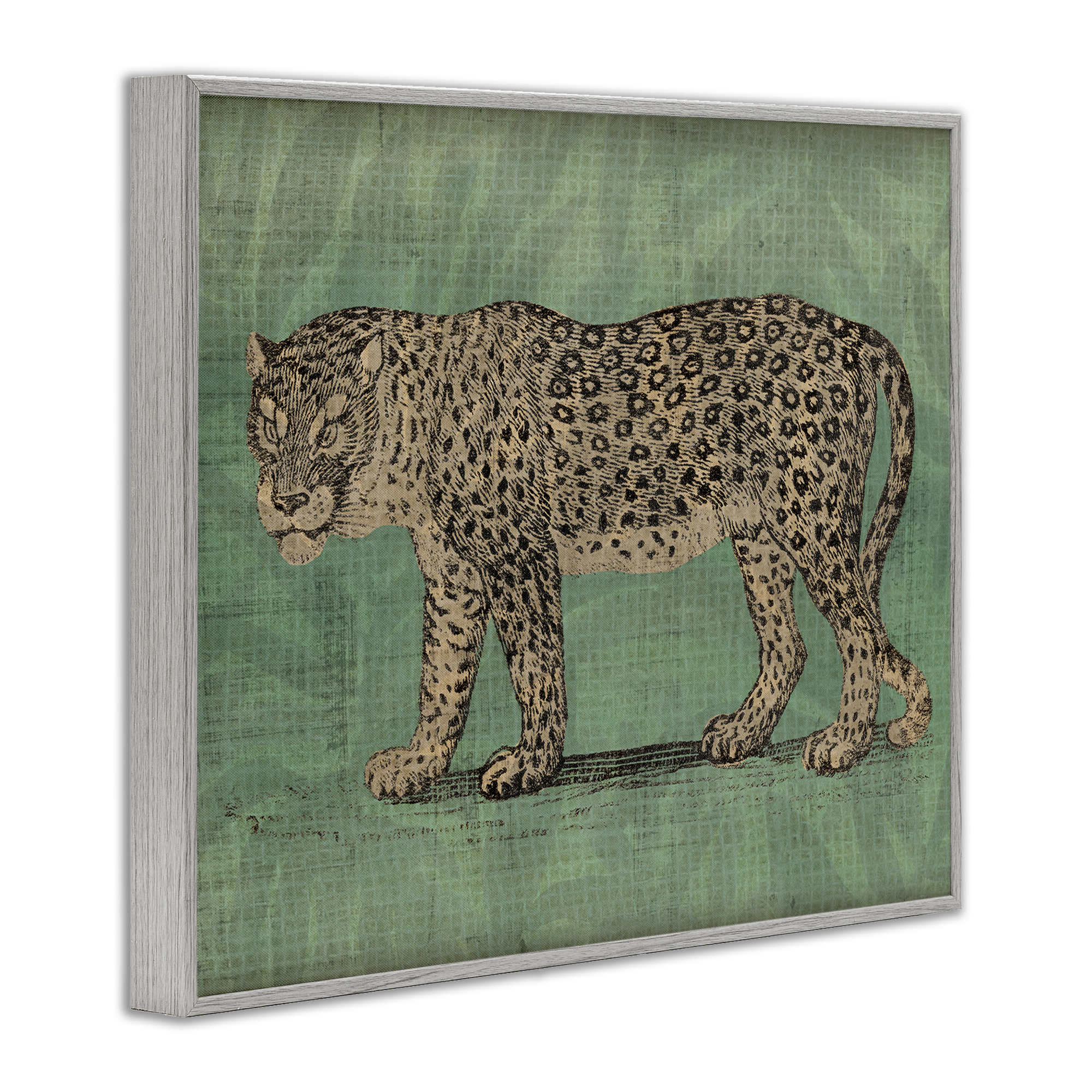 Stupell Industries Fierce Leopard on Green Animals & Insects Painting Gray Framed Art Print Wall Art, 30 x 24