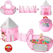 JoyStone 3pc Toddler Pop up Kids Play Tent with Tunnel and Ball Pit for Boys, Girls and Toddlers, Indoor& Outdoor Play House, Perfect Kid?s Gifts(Pink)
