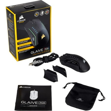 CORSAIR GLAIVE - RGB Gaming Mouse - Comfortable & Ergonomic - Interchangeable Grips - 16000 DPI Optical Sensor - Black