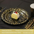 thumbnail image 3 of Zhuge Platos de papel desechables redondos para todas las ocasiones - Paquete de 100 - Platos para la cena de 50 x 9" y 50 x 7", lunares dorados, suministros para fiestas en negro y dorado, 3 of 4