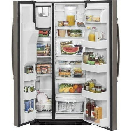 GE - 23.0 Cu. Ft. Side-by-Side Refrigerator with External Ice & Water Dispenser - Fingerprint resistant slate
