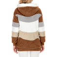 thumbnail image 3 of Womens Winter Fuzzy Fleece Jacket Hooded Color Block Patchwork Cardigan Coats Outerwear with Pockets Caramel Color M, 3 of 9
