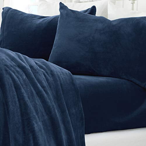 Micro Fleece Extra Soft Cozy Velvet Plush Sheet Set. Deluxe Bed Sheets with Deep Pockets. Velvet Luxe Collection (Full, Denim Blue)