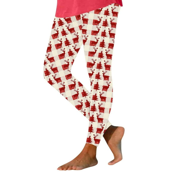 Riecok Leggings for Women Plus Size Christmas Stretchy High Waisted Pants Reindeer Print Fall Leggings Workout Yoga Pants