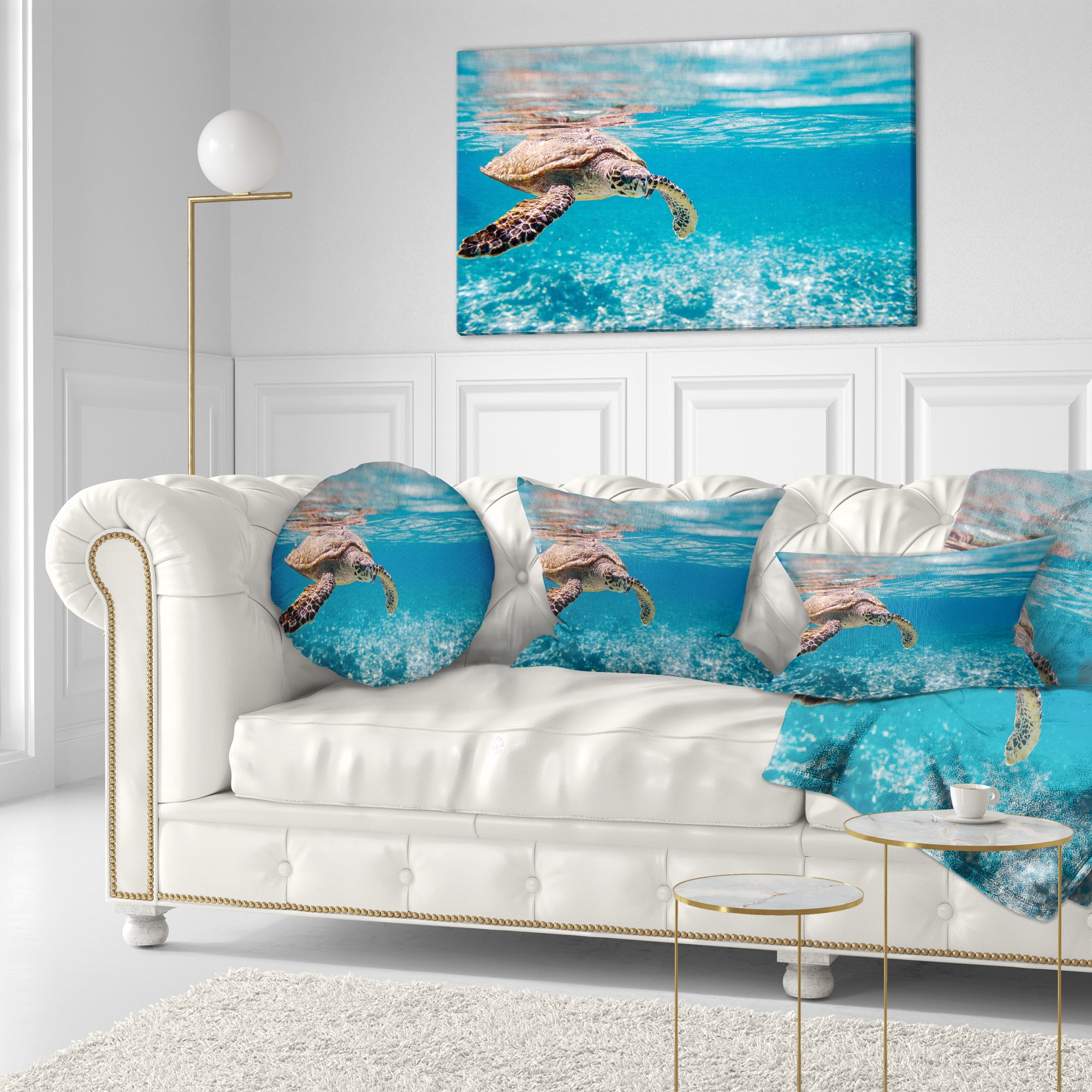 Designart Large Hawksbill Sea Turtle - Abstract Throw Pillow - 12x20