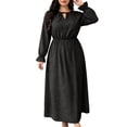 thumbnail image 4 of Aimik Women's V-Neck Long Sleeve Polka Dot Maxi Dress Elastic Waist Side Slit Flowy A-Line Swing Dress, 4 of 6