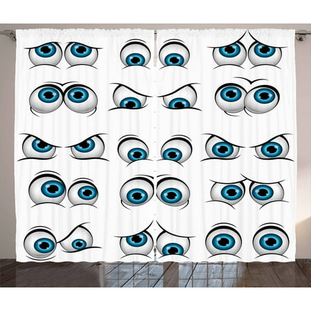 Eye Curtains 2 Panels Set Cartoon Style Eyes Various Different