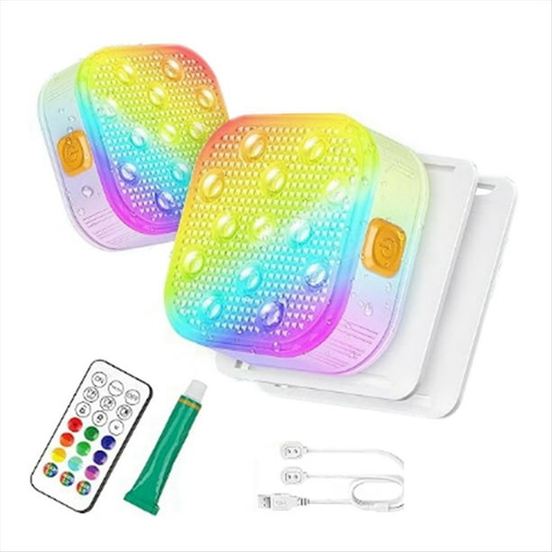 2 Luces Sumergibles Recargables para Piscina con Control Remoto, IP68 A Prueba de Agua, 16 Luces LED Que Cambian de Color con Pegamento