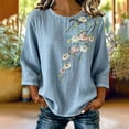 thumbnail image 5 of NTACZA Women’s Summer Tops Floral Cotton And Linen Crew Neck Blouses 3/4 Sleeve Relaxed Fit Shirts for Women Dressy Casual, 5 of 7