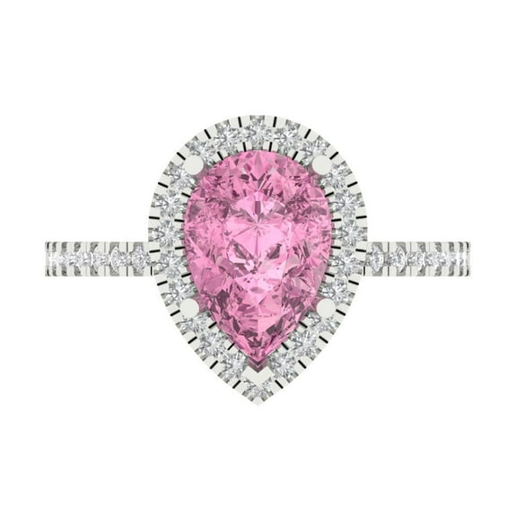 2.38 ct Pear Cut Simulated Pink Diamond with Simulated Diamond Halo Accents 14K White Gold Womens Engagement Ring
