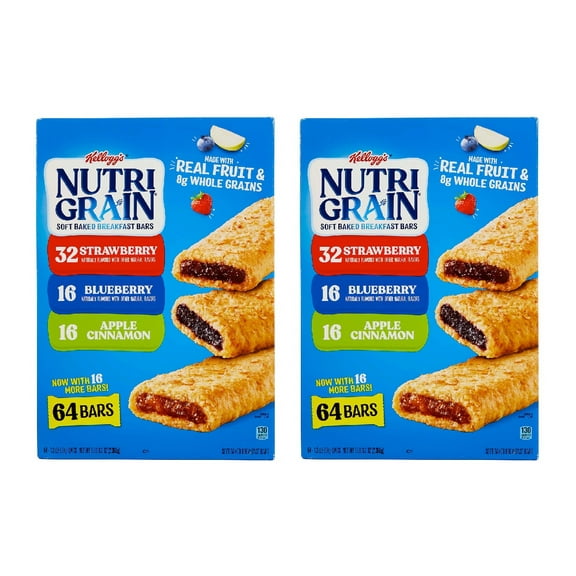 Kellogg's Nutri-Grain Breakfast Bars, Variety Pack, 1.3 oz, 64 ct 2PK