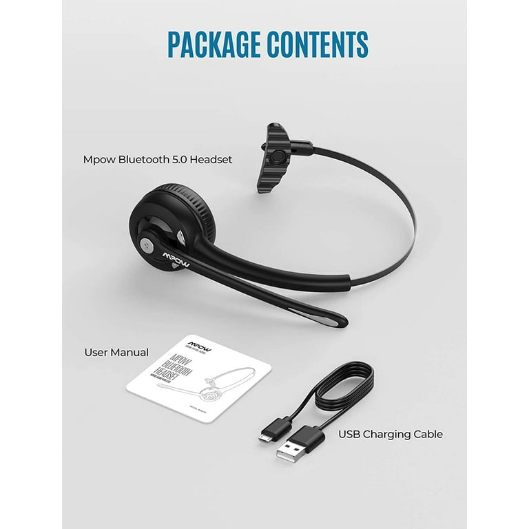 Mpow Pro Trucker Bluetooth V5.0 Headset with Noise Cancellation Mic for Call Center Drivers Office Cell Phone Walmart