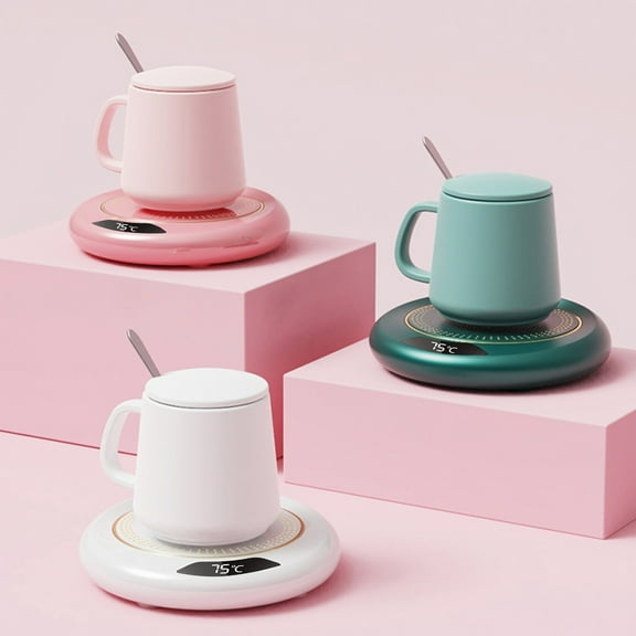 Dianli Electric Mug Warmer for Desk, 3 Temperature Settings, 8-Hour Auto Shut Off, LCD Display, Coffee & Tea Cup Heater with USB, White/Pink/Green, 4.72x4.72in Gift
