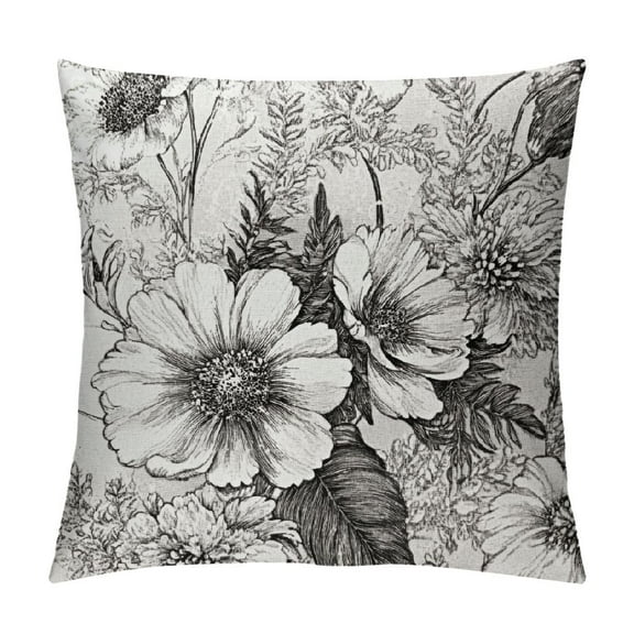 Patifu Floral Pattern Bouquets of Spring Flowers Black and White Square Throw Waist Pillow Case Decorative Cushion Cover Pillowcase Sofa 12x12in
