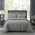 thumbnail image 2 of Unique Home 3 Piece Brianna Solid Color Pinch Pleat Bed In A Bag Clearance Bedding Comforter Duvet Set Fade Resistant, Super Soft (Queen, Gray), 2 of 3