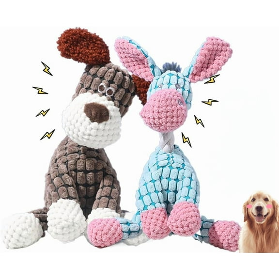 2025 New Dog Toys, Indestructible Plush Dog Toy, Dogs Toys for Aggressive Chewers, Dogs Squeaky Chew Toy for Indoor Pups Teething (Brown Blue)