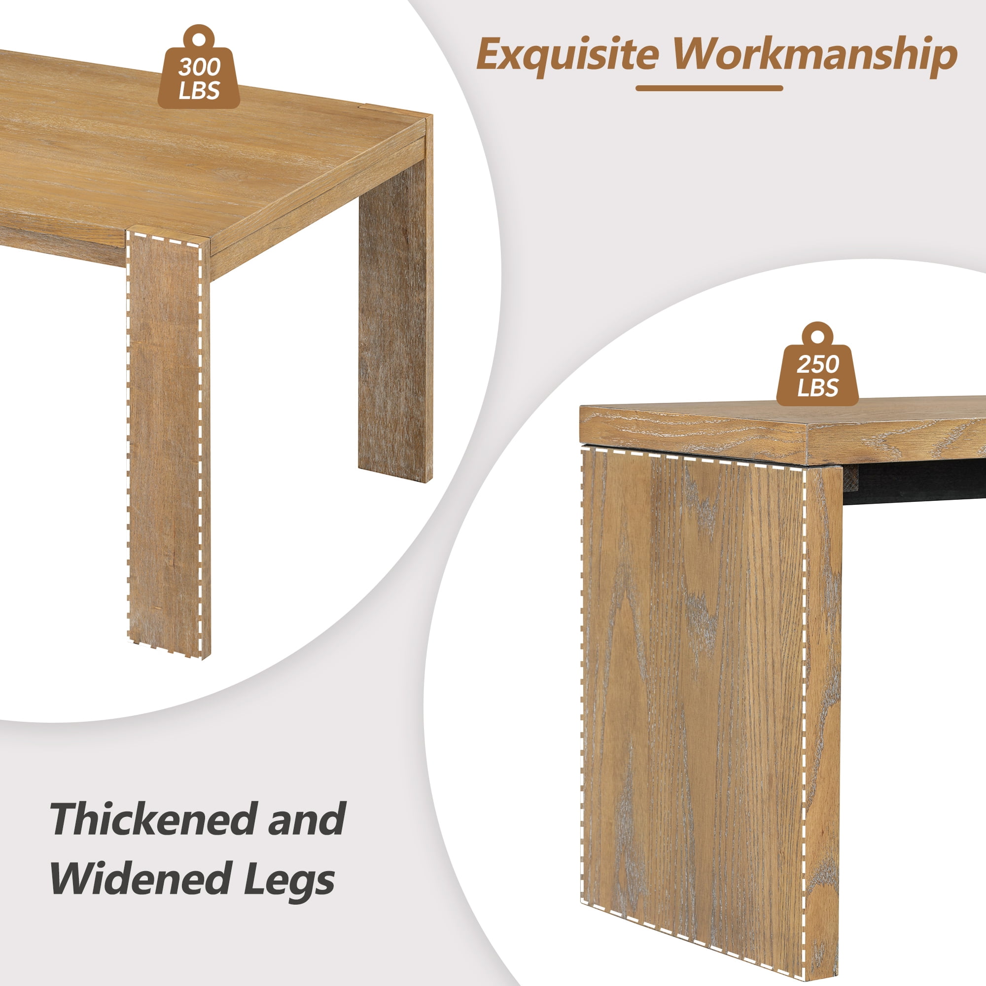 EUROCO 3-Piece Dining Table Set for 4, 60" Wood Kitchen Room Table Set with 2 Benches,Space-Saving Design for Apartment, Small Space and Breakfast Nook,Natural
