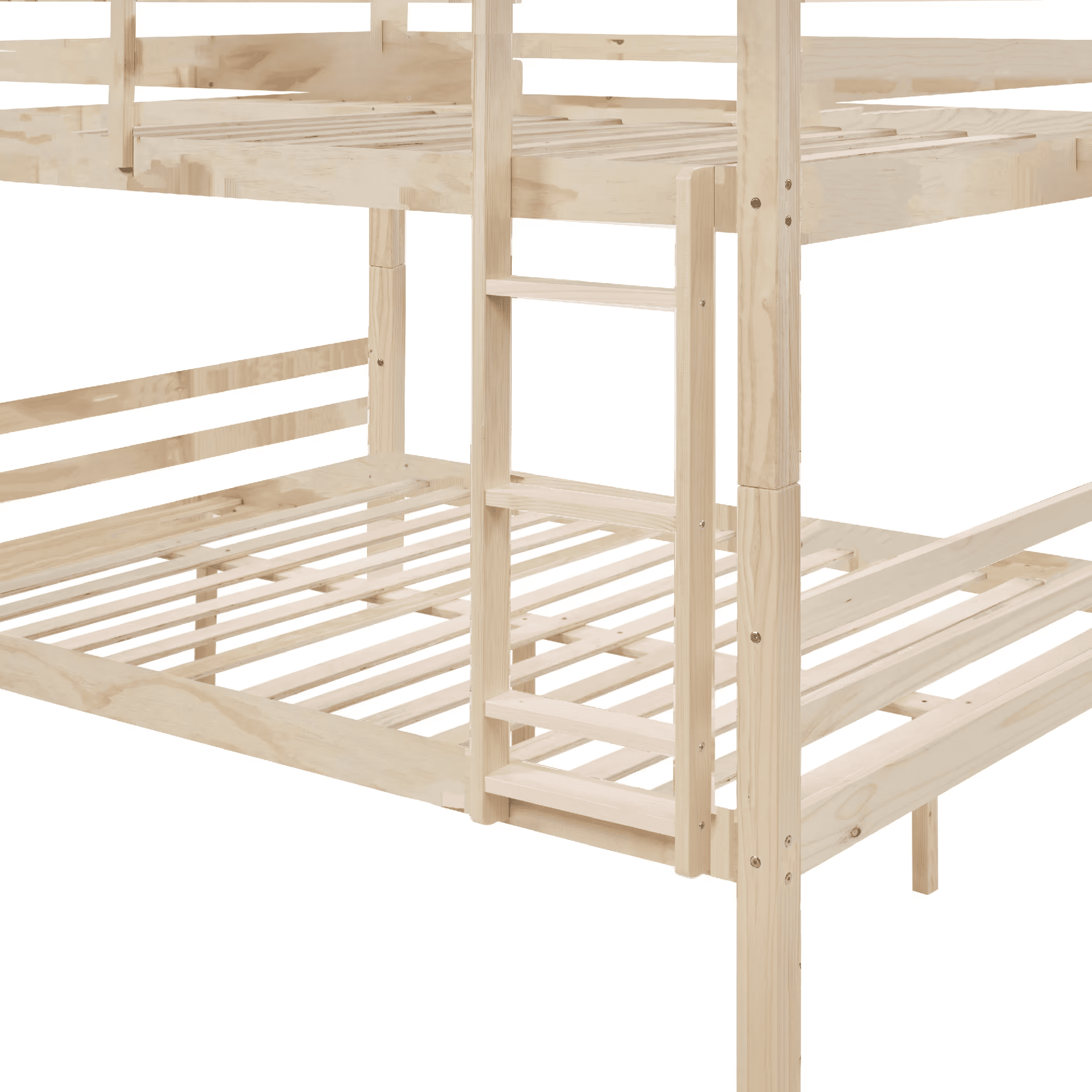 MAYEERTY Full over Full Bunk Bed with Thick Posts, Wooden Bed Frame with High Guardrail and Ladder for Teens, No Box Spring Needed, Natural
