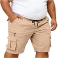 thumbnail image 3 of Big Men's Cotton Cargo Shorts Below Knee, Elastic Waist Drawstring Muti Flap Pocket Shorts, Lightweight Outdoor Hiking Shorts for Casual & Sports Wear Size S-5XL Beige, 3 of 8