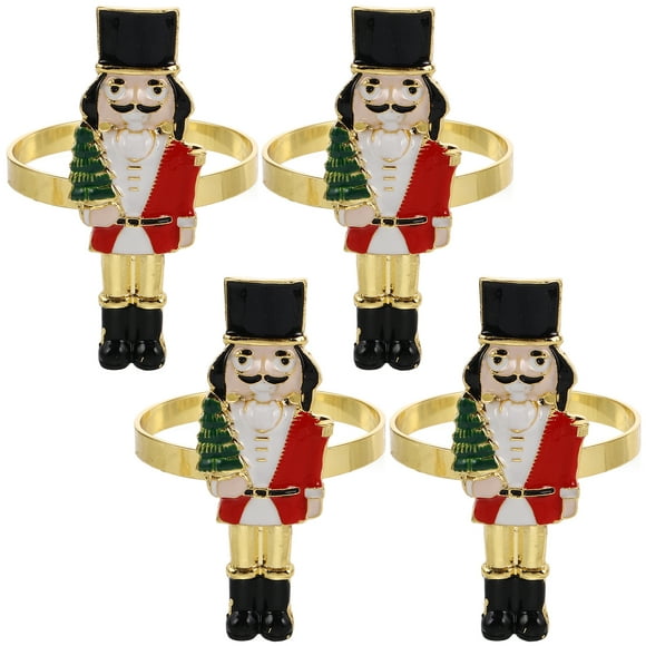 4 Uds. Anillos para servilletas de Cascanueces, servilleteros navideños, hebillas para servilletas, anillos para servilletas para cena y banquete