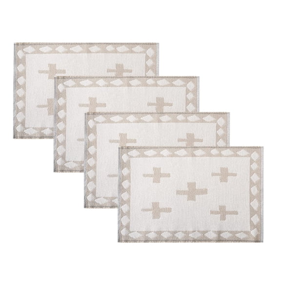 Fennco Styles Reversible Two-Tone Cross Woven Placemats 14”W x 19”L, Set of 4 - Orange Plus Sign Table Mats for Home, Dining Table Décor, Banquets, Holidays