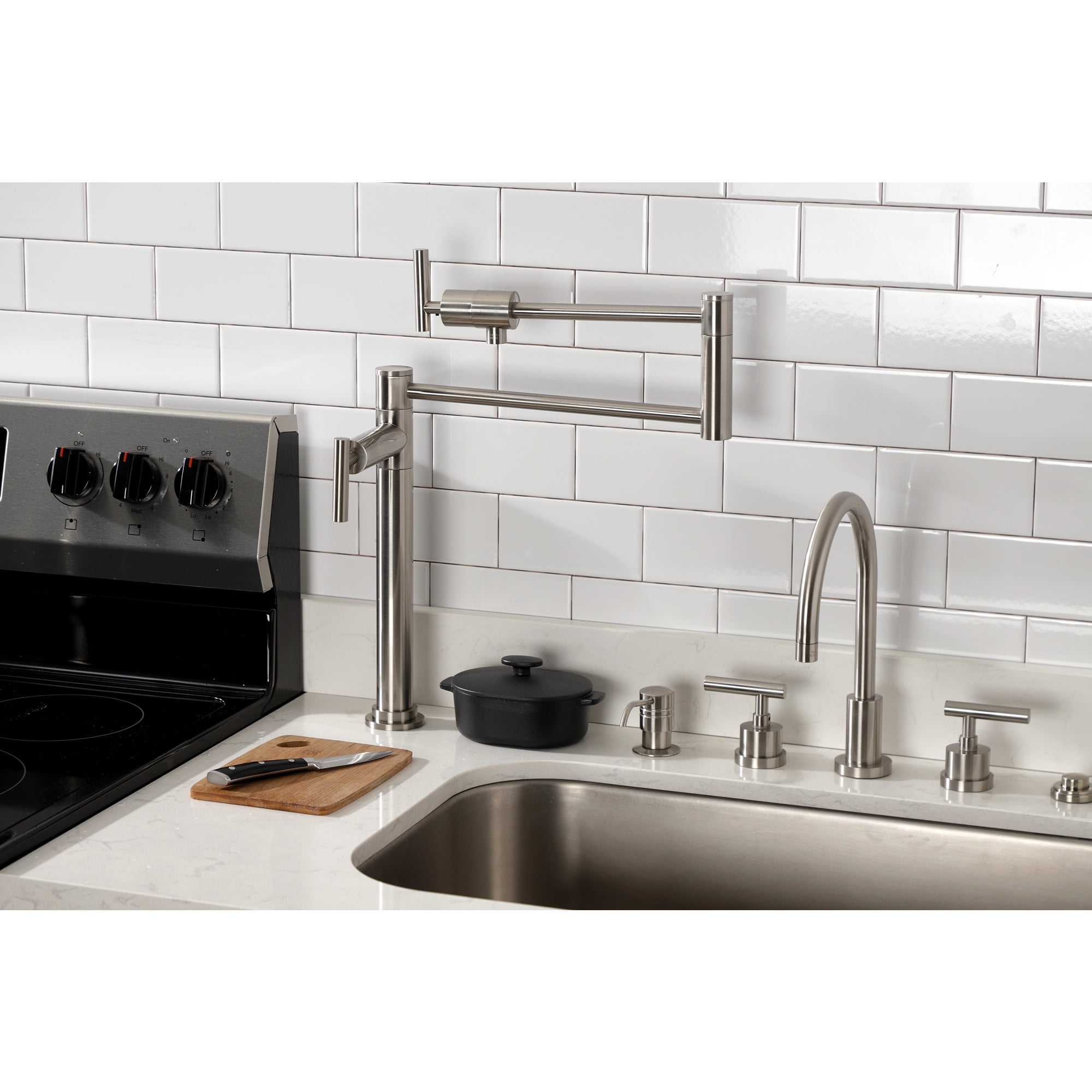 Kingston Brass KS4708CML Manhattan Deck Mount Pot Filler Faucet, Brushed Nickel